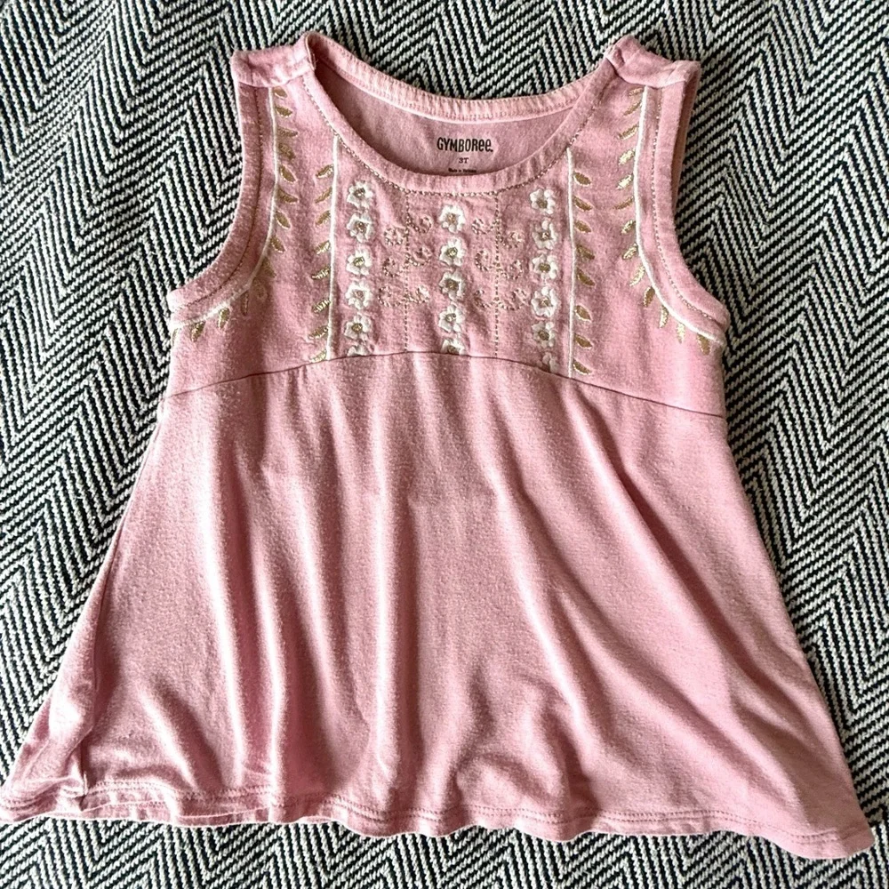 Gymboree Girls Pink Embroidered Sleeveless Top | 3T | Floral Detail